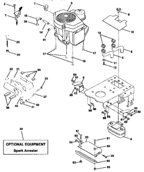Engine Diagram and Parts List for 917258691  Craftsman Lawn Tractor