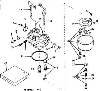 Carburetor Diagram and Parts List for 143628012  Craftsman Engine