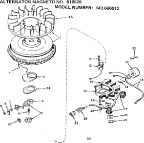 Alternator Magneto Diagram and Parts List for 143666012  Craftsman Engine