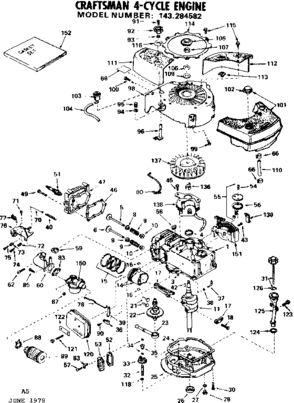 Replacement Parts Diagram and Parts List for 143284582  Craftsman Engine