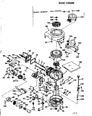 Basic Engine Diagram and Parts List for 143154052  Craftsman Engine