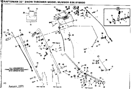 Handle Assembly Diagram and Parts List for 536918500  Craftsman Snow Blower