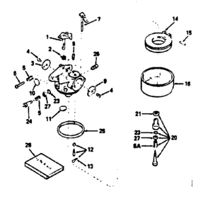 Carburetor Diagram and Parts List for 143766142  Craftsman Engine