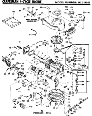 Replacement Parts Diagram and Parts List for 143314082  Craftsman Engine