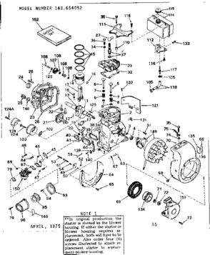 Replacement Parts Diagram and Parts List for 143654052  Craftsman Engine