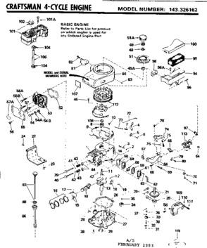 Replacement Parts Diagram and Parts List for 143326162  Craftsman Engine