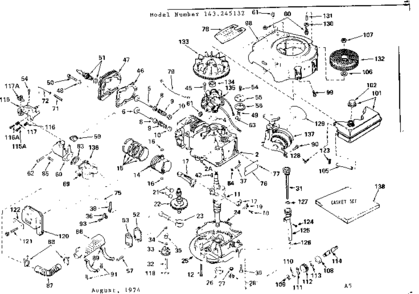 Replacement Parts Diagram and Parts List for 143245132  Craftsman Engine