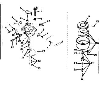 Carburetor Diagram and Parts List for 143164082  Craftsman Engine