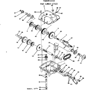 Transmission Diagram and Parts List for 917677A33  Craftsman Lawn Tractor