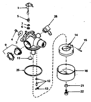 Carburetor No. 632389 Diagram and Parts List for 143354222  Craftsman Engine