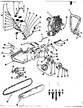 Main Frame Diagram and Parts List for 91760042  Craftsman Chainsaw