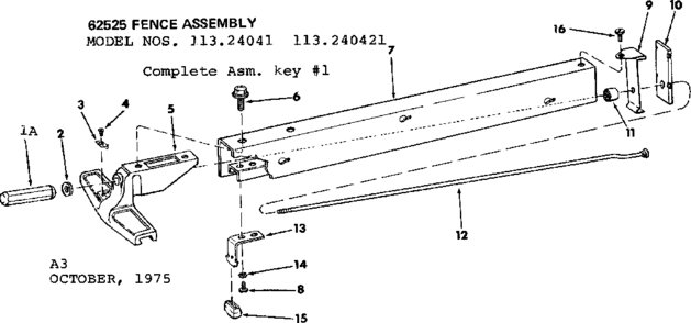 Fence Assy Diagram and Parts List for 11324041  Craftsman Power Motor
