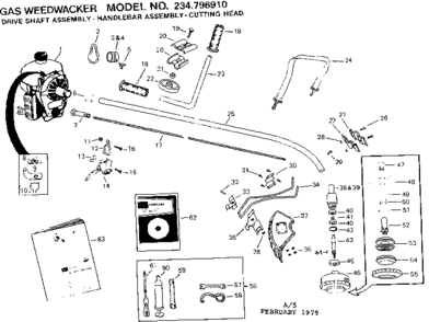 Drive Shaft, Handlebar Assemblies,cutting Head Diagram and Parts List for 234796910  Craftsman Trimmer
