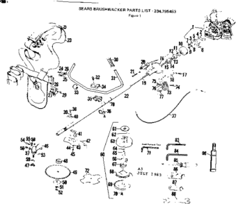 Gear Assembly Diagram and Parts List for 234795453  Craftsman Trimmer