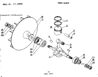 Crankshaft Piston And Fan Diagram and Parts List for 271798810  Craftsman Trimmer
