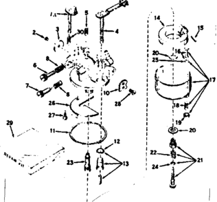 Carburetor Diagram and Parts List for 143544042  Craftsman Engine