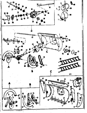 Auger And Gear Case Assembly Diagram and Parts List for 53682564  Craftsman Snow Blower
