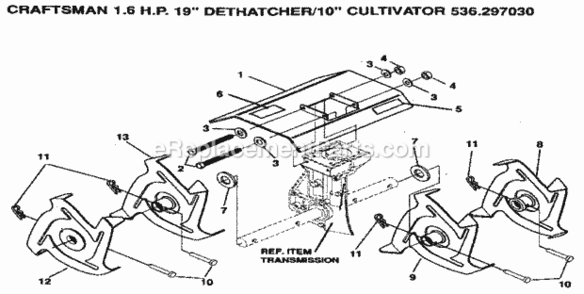 Page B Diagram and Parts List for 536297030  Craftsman Tiller