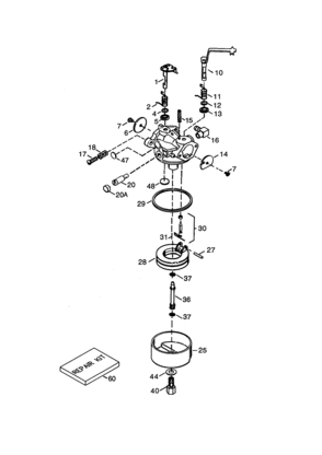 Carburetor 1a70-5014 Diagram and Parts List for 143993501  Craftsman Engine