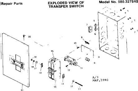 60 Ampere Manual Transfer Switch/exploded View Of Transfer S Diagram and Parts List for 580327840  Craftsman Power Motor