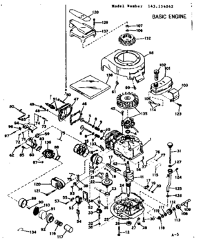 Basic Engine Diagram and Parts List for 143154042  Craftsman Engine
