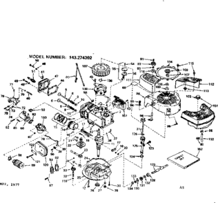 Replacement Parts Diagram and Parts List for 143274392  Craftsman Engine