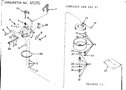 Carburetor Diagram and Parts List for 143645022  Craftsman Engine