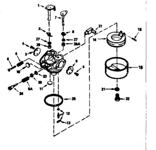 Carburetor Diagram and Parts List for 143386012  Craftsman Engine