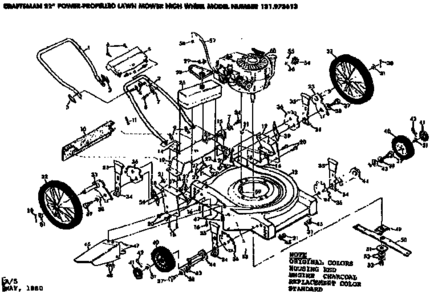 Mower Deck Diagram and Parts List for 131973613  Craftsman Lawn Mower