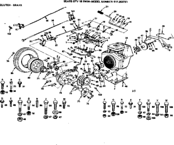 Clutch-brake Diagram and Parts List for 917253731  Craftsman Lawn Tractor