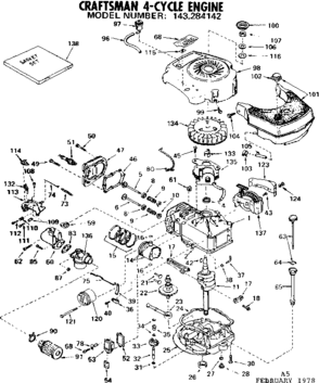 Replacement Parts Diagram and Parts List for 143284142  Craftsman Engine