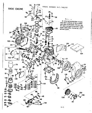 Basic Engine Diagram and Parts List for 143566192  Craftsman Engine