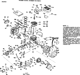 Replacement Parts Diagram and Parts List for 143734012  Craftsman Engine