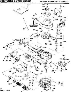 Replacement Parts Diagram and Parts List for 143354322  Craftsman Engine