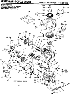 Replacement Parts Diagram and Parts List for 143284762  Craftsman Engine