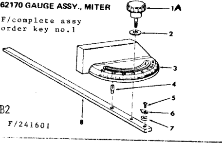 62170 Gauge Assy Miter Diagram and Parts List for 113241601  Craftsman Power Motor