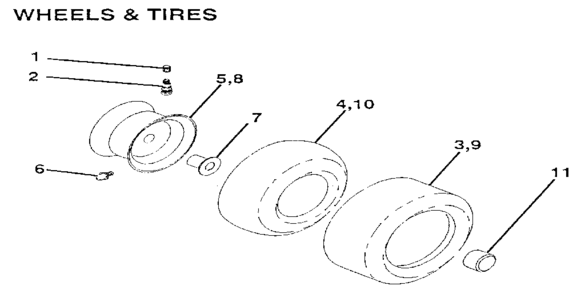 Wheels & Tires Diagram and Parts List for 917255570  Craftsman Lawn Tractor