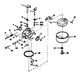 Carburetor Diagram and Parts List for 143356252  Craftsman Engine