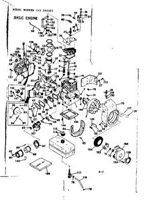 Basic Engine Diagram and Parts List for 143566102  Craftsman Engine