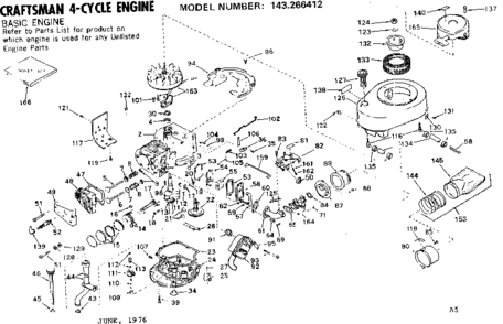 Replacement Parts Diagram and Parts List for 143266412  Craftsman Engine