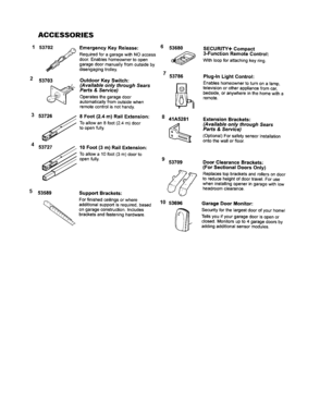 Accessories Diagram and Parts List for 13953989  Craftsman Garage Door Opener