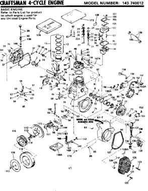 Replacement Parts Diagram and Parts List for 143740012  Craftsman Engine