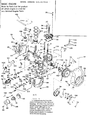 Basic Engine Diagram and Parts List for 143617042  Craftsman Engine