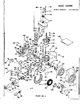 Basic Engine Diagram and Parts List for 143561152  Craftsman Engine