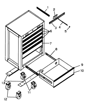 Part Location Diagram of M13784 Craftsman Tool chest caster set
