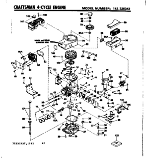 Replacement Parts Diagram and Parts List for 143326342  Craftsman Engine