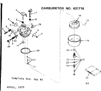 Carburetor Diagram and Parts List for 143255012  Craftsman Engine