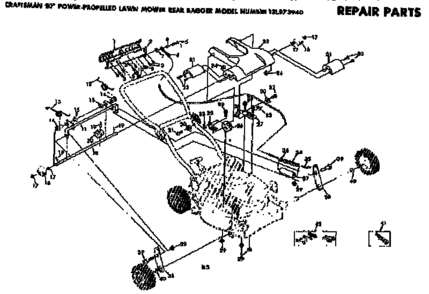 Handle Assembly Diagram and Parts List for 131973940  Craftsman Lawn Mower