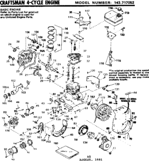 Replacement Parts Diagram and Parts List for 143717052  Craftsman Engine