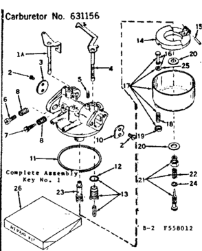 Carburetor Diagram and Parts List for 143558012  Craftsman Engine